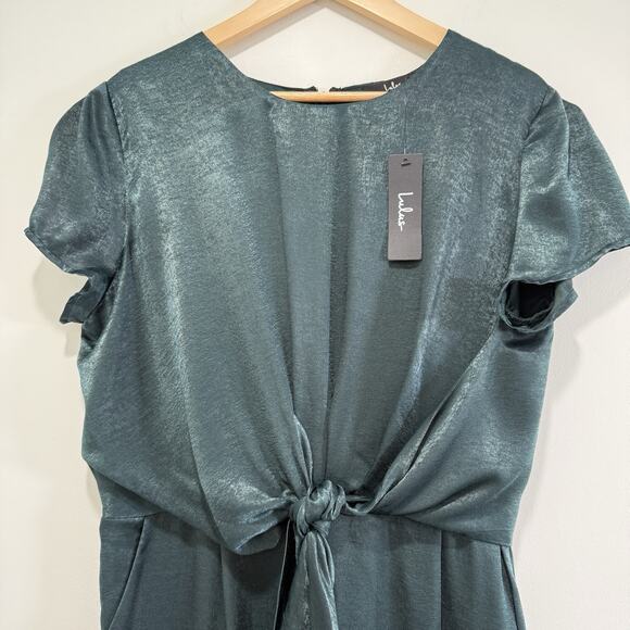 Lulus Let Me Entertain You Dark Green Satin Wide Leg Jumpsuit Size XL Party NWT - Picture 3 of 10